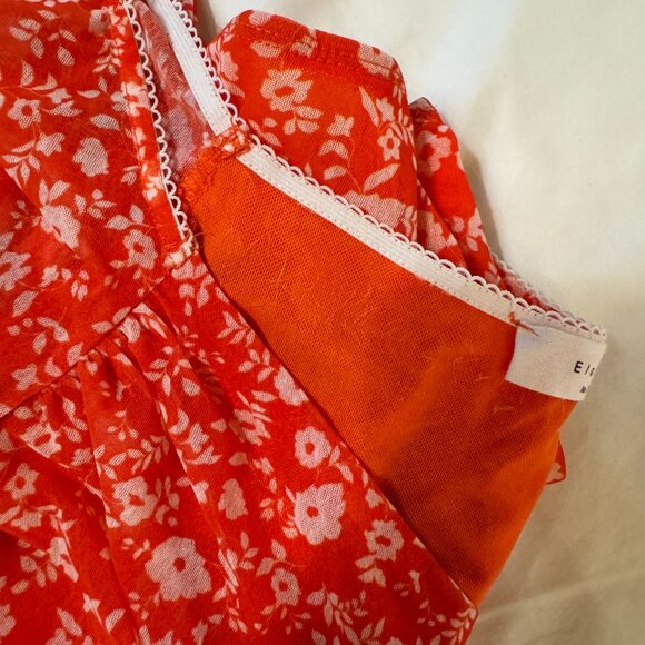 Elodie Orange Floral Mesh Wrap Bodysuit (M) – Stretchy Form-Fitting - Picture 15 of 16